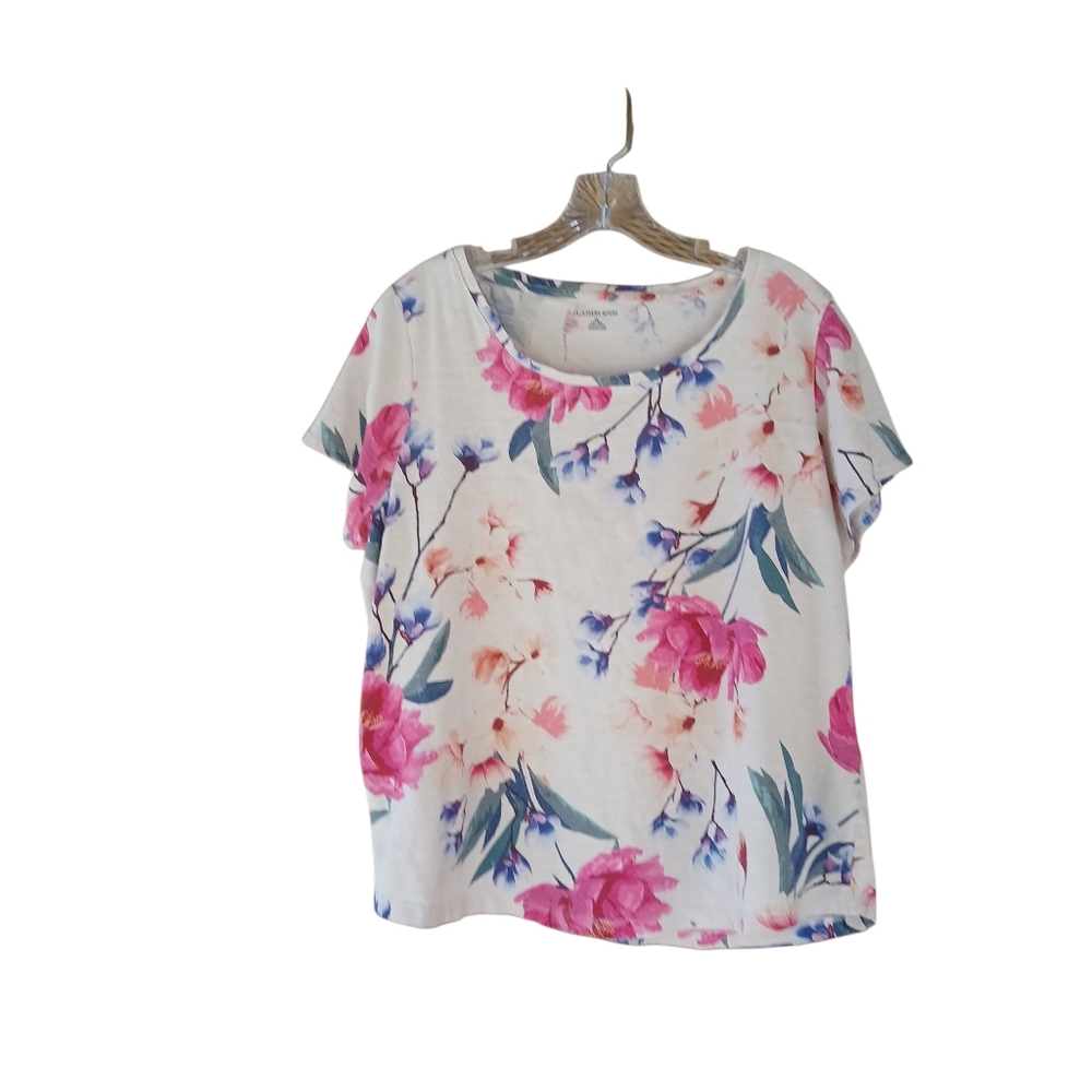 Lands' End Floral Print Short Sleeved Tee Shirt Size 1X